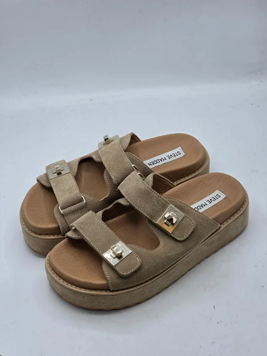 Steve Madden Bigschmona Tan Suede Platform Sandals Size 7.5 - Picture 14 of 15